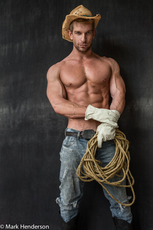 male model for lifedrawing dressed as a topless cowboy for a themed hens party